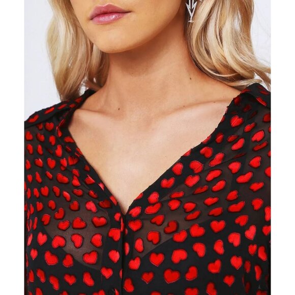 Alice + Olivia Silk Emmerson Burnout Velvet Heart Shirt Sheer Button Down Blouse - Picture 3 of 16